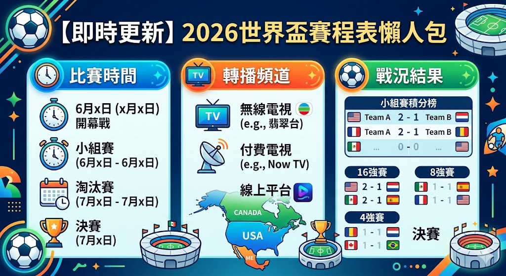 【即時更新】2026世界盃賽程表懶人包:比賽時間、轉播頻道、戰況結果全收錄
